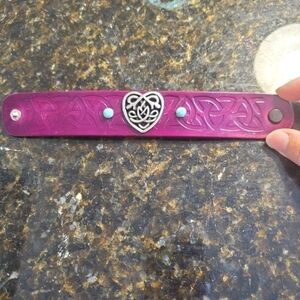 Purple Leather Cuff Bracelet With Cletic Metal Cabochon